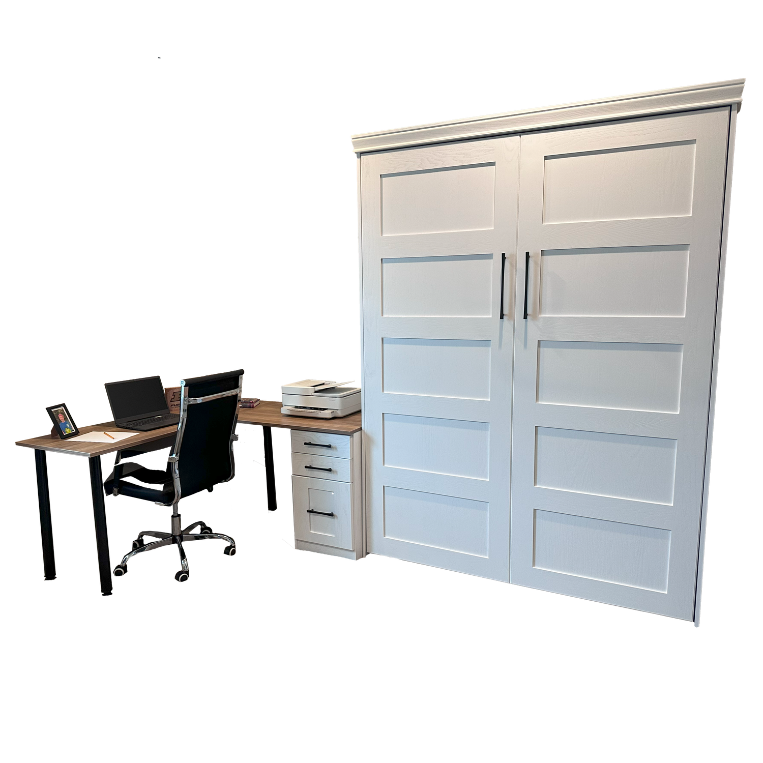 Vertical Queen Oak Painted White Wood Lake View Face - V122 Workstation Package