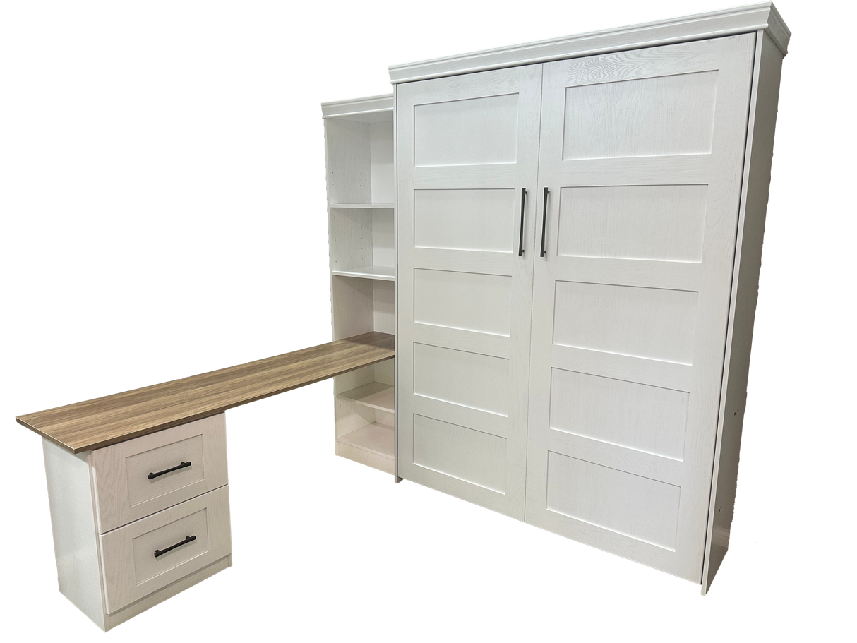 Vertical Queen Oak Painted White Wood Lake View Face - V122 Workstation Package B