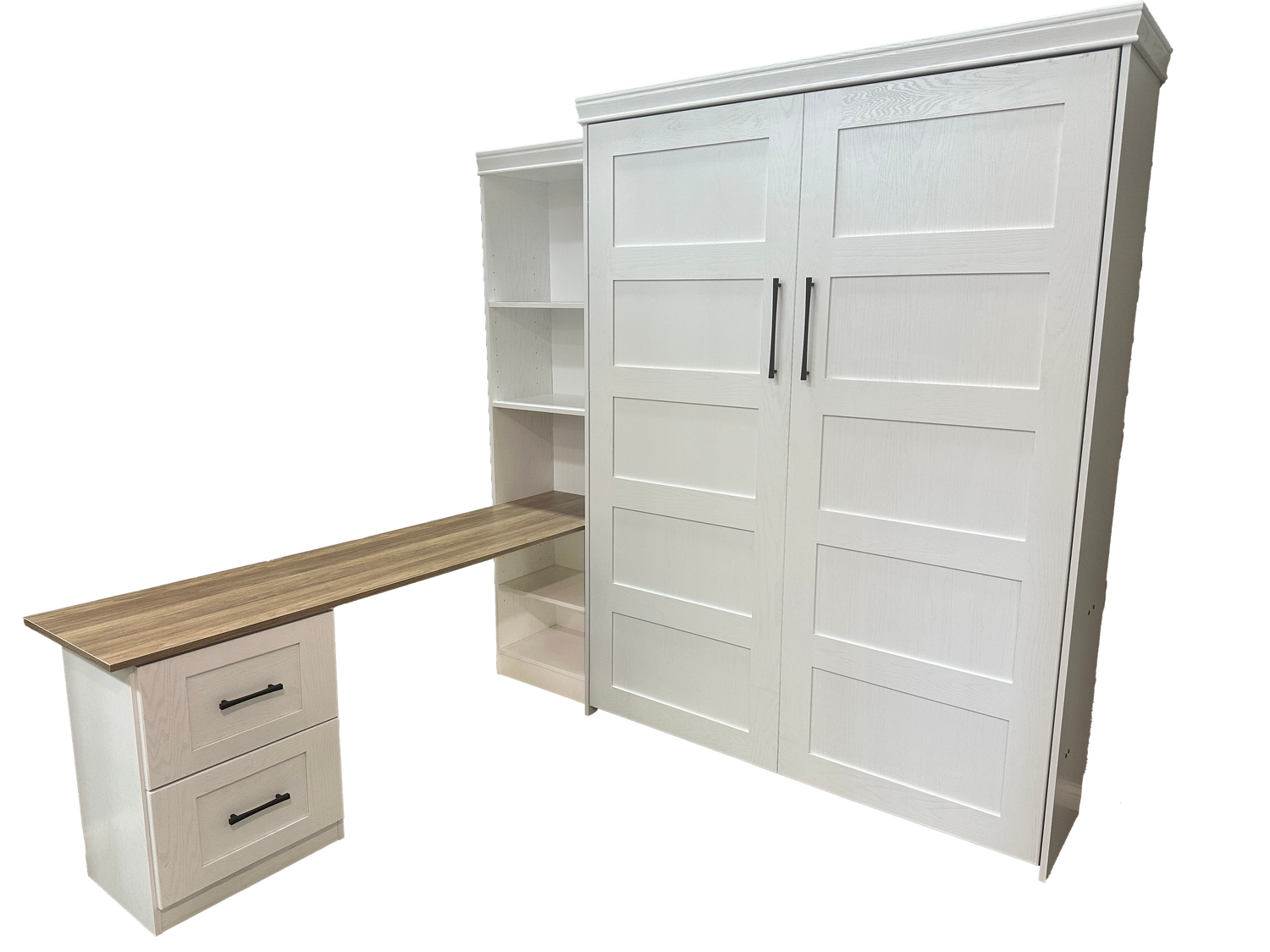 Vertical Queen Oak Painted White Wood Lake View Face - V122 Workstation Package B