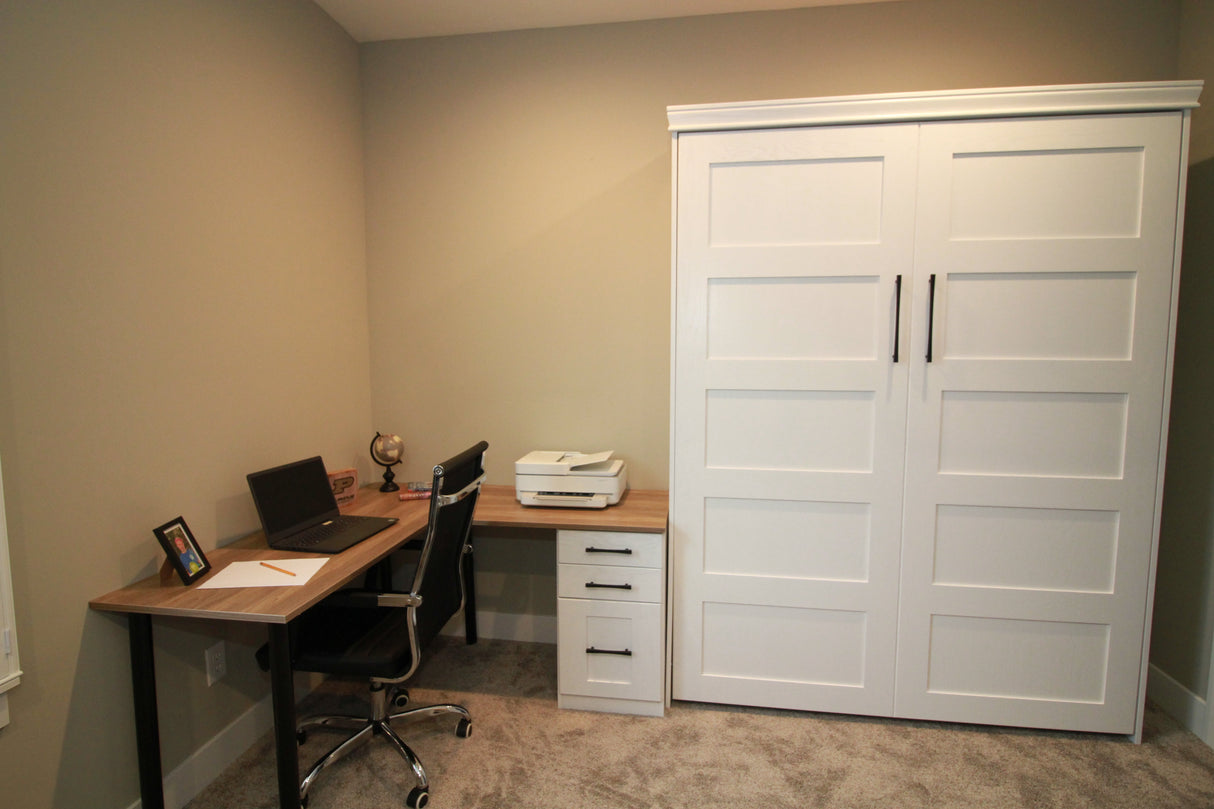 Vertical Queen Oak Painted White Wood Lake View Face - V122 Workstation Package - Meridian Closets