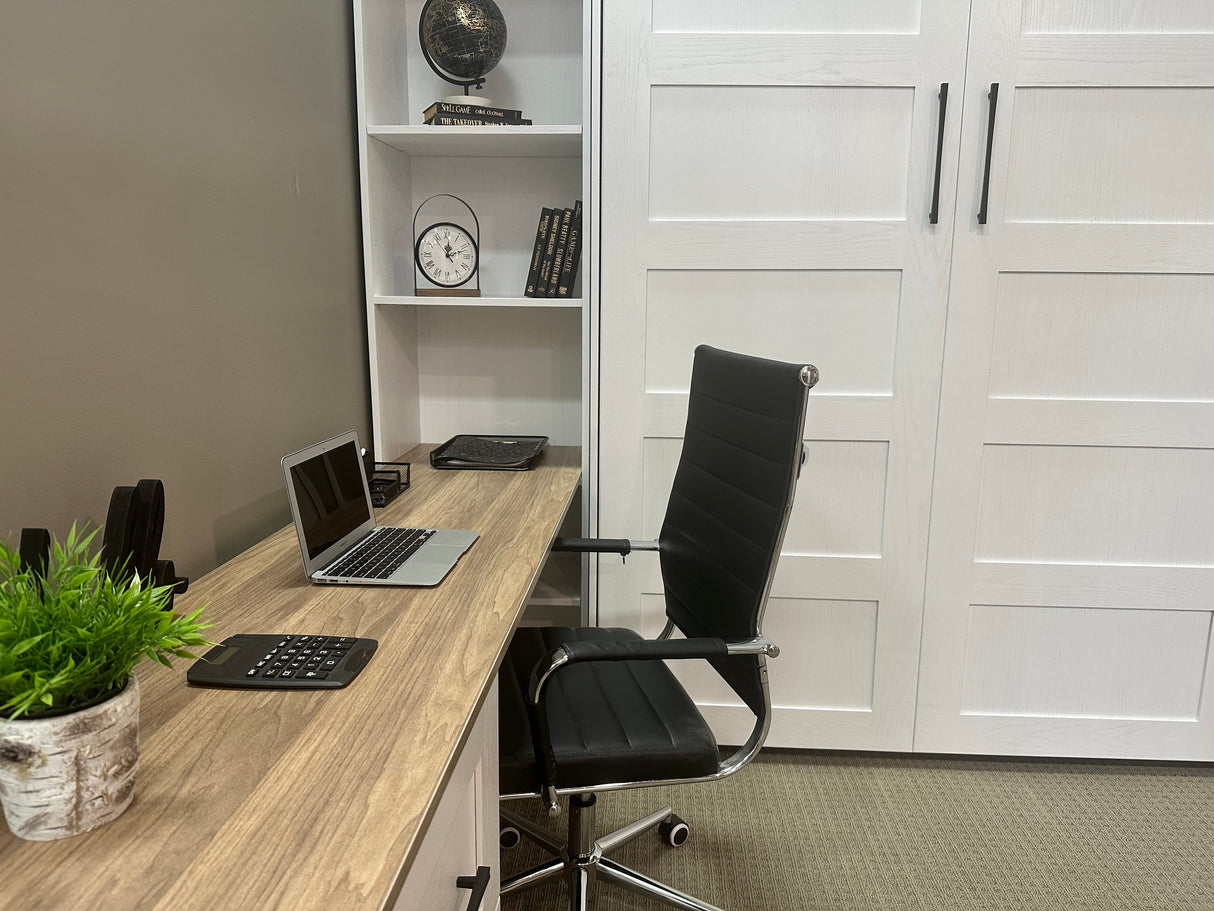 Vertical Queen Oak Painted White Wood Lake View Face - V122 Workstation Package B - Meridian Closets