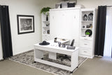 Table Face Murphy Bed Vertical Queen Oak Painted White With Side Cabinets and Roll Desk Discounted 