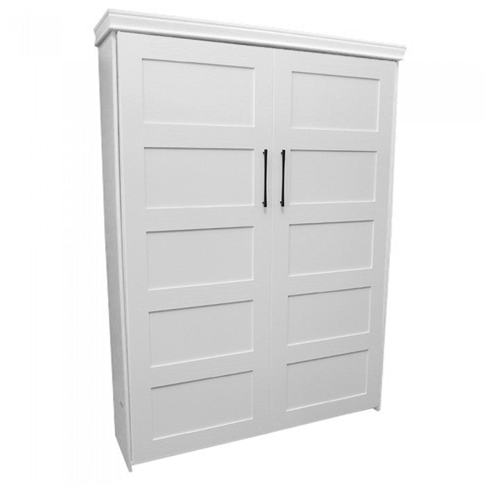 Lake View Face Murphy Bed Vertical Queen Oak Painted White Discounted (VQ122 - O - PW) - Meridian Closets