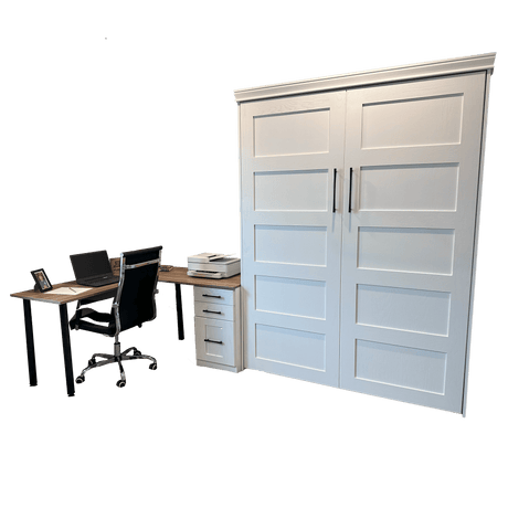 Vertical Queen Oak Painted White Wood Lake View Face - V122 Workstation Package - Meridian Closets