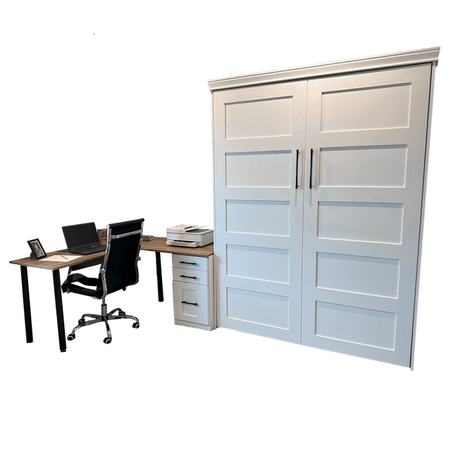 Vertical Queen Oak Painted White Wood Lake View Face - V122 Workstation Package - Meridian Closets