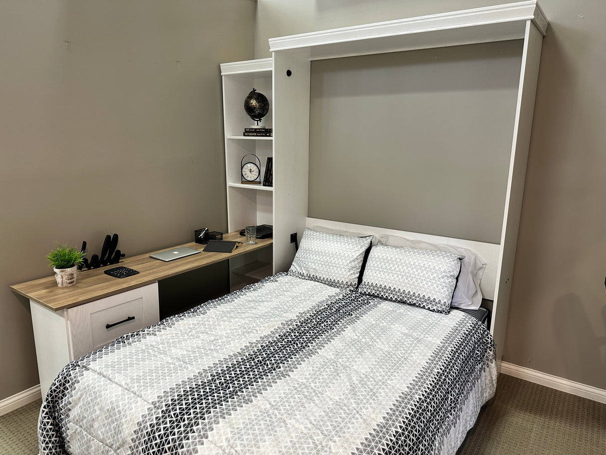 Vertical Queen Oak Painted White Wood Lake View Face - V122 Workstation Package B - Meridian Closets