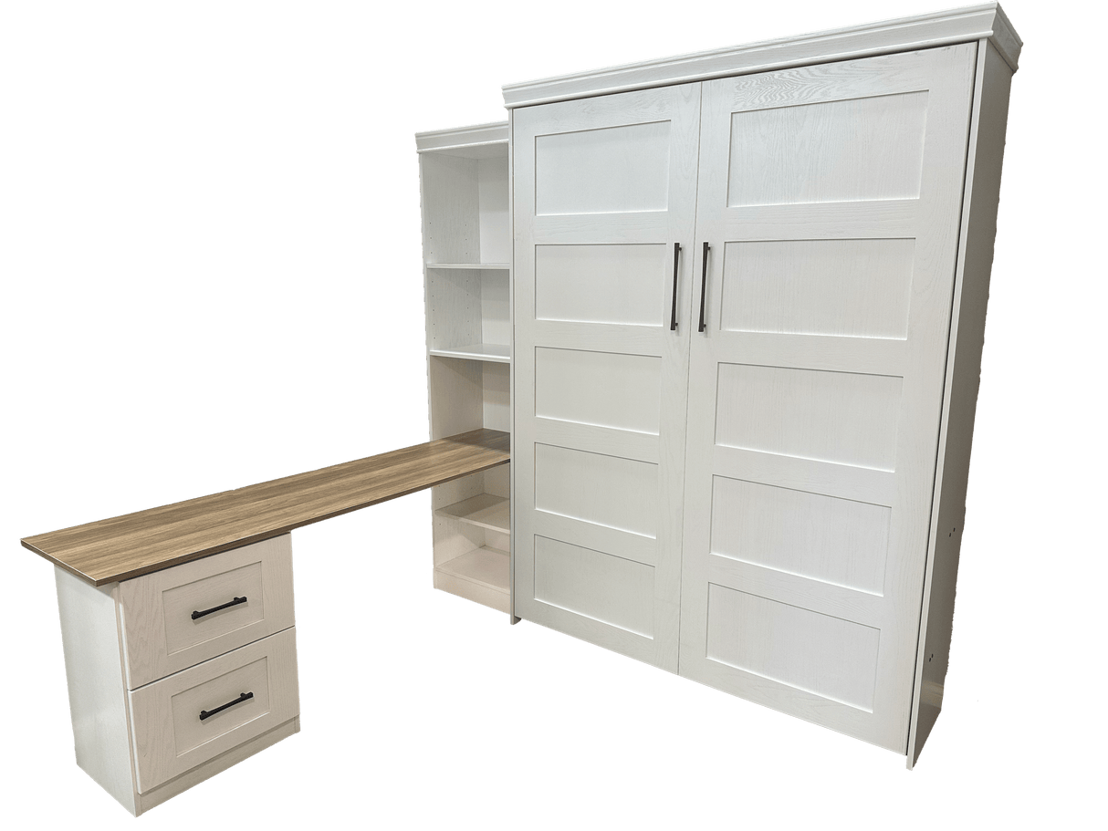 Vertical Queen Oak Painted White Wood Lake View Face - V122 Workstation Package B - Meridian Closets