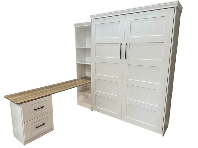 Vertical Queen Oak Painted White Wood Lake View Face - V122 Workstation Package B - Meridian Closets