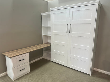 Vertical Queen Oak Painted White Wood Lake View Face - V122 Workstation Package B - Meridian Closets